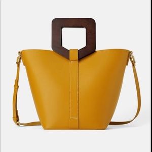 NWT ZARA Wood Handle Shopper Bag